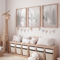 Nursery decor woodland, mountain wall art, gray nursery decor, adventure theme nursery, forest, grey nursery, woodland animals