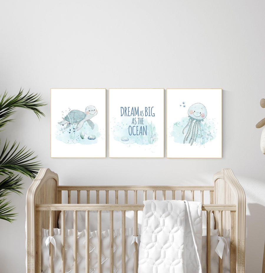 Ocean nursery decor, Nautical nursery print set, under the sea nursery, gender neutral nursery, ocean, nautical, Under the sea wall art