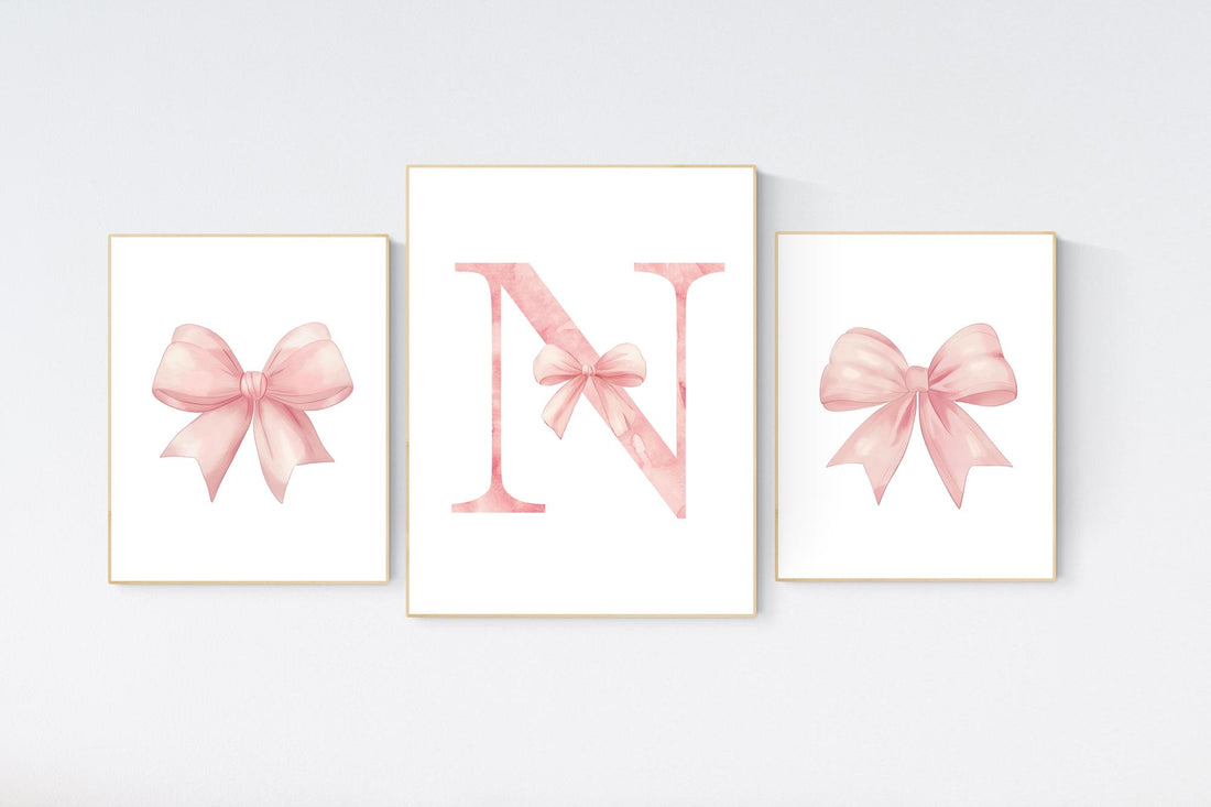 Bow print wall art, Bow nursery print, pink Bow nursery wall art, bow nursery art, bow nursery decor, bow print wall art pink, girl nursery