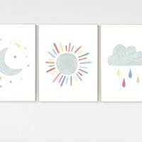 Nursery prints rainbow, gender neutral nursery, Nursery decor girl, nursery wall art, flower nursery, boho prints, moon nursery