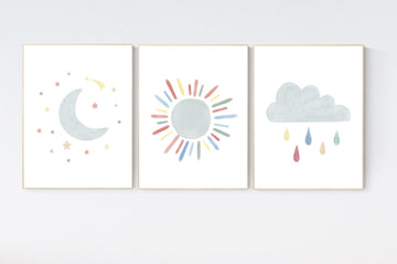 Nursery prints rainbow, gender neutral nursery, Nursery decor girl, nursery wall art, flower nursery, boho prints, moon nursery