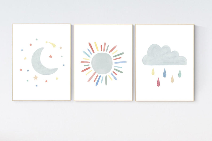 Nursery prints rainbow, gender neutral nursery, Nursery decor girl, nursery wall art, flower nursery, boho prints, moon nursery