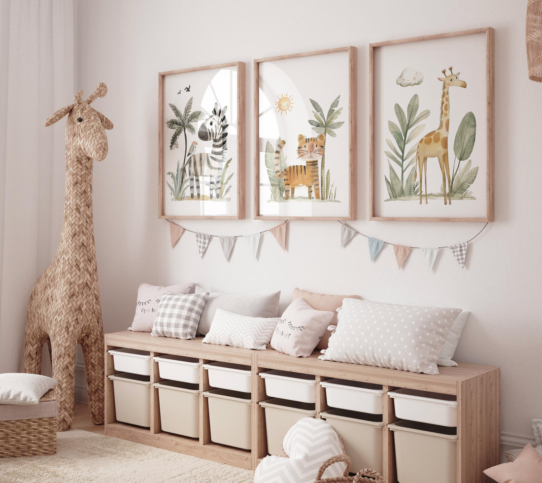 Safari Nursery Wall Prints, Boho Nursery Prints, jungle animals, Sage Green Nursery Art, animal Nursery Decor, animal prints