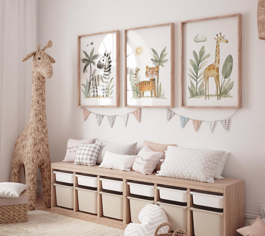 Safari Nursery Wall Prints, Boho Nursery Prints, jungle animals, Sage Green Nursery Art, animal Nursery Decor, animal prints