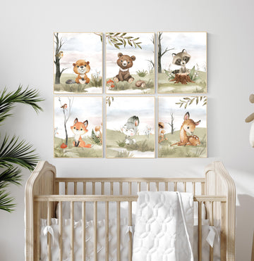 Woodland nursery decor, animals prints, woodland themed nursery, nursery wall art, nursery prints gender neutral, woodland animal prints