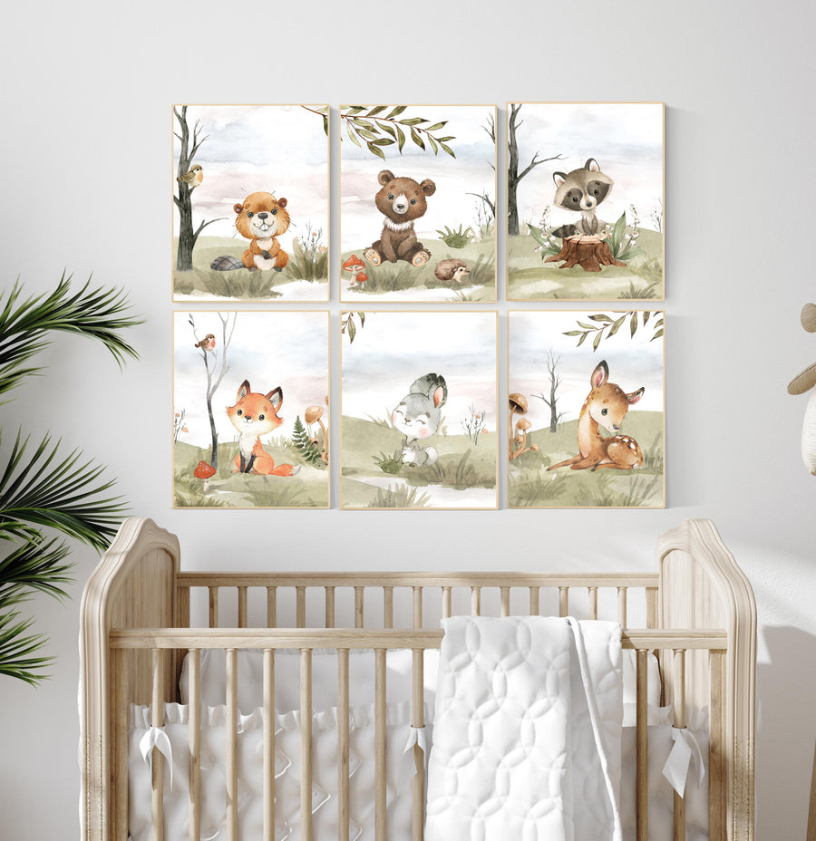 Woodland nursery decor, animals prints, woodland themed nursery, nursery wall art, nursery prints gender neutral, woodland animal prints