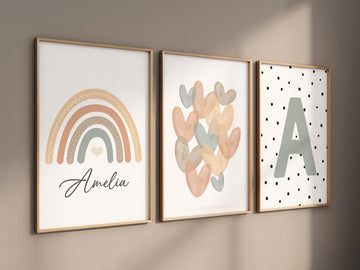 Rainbow nursery, gender neutral, earth colors, rainbow prints, heart print, neutral colors, baby room decor, sunshine print