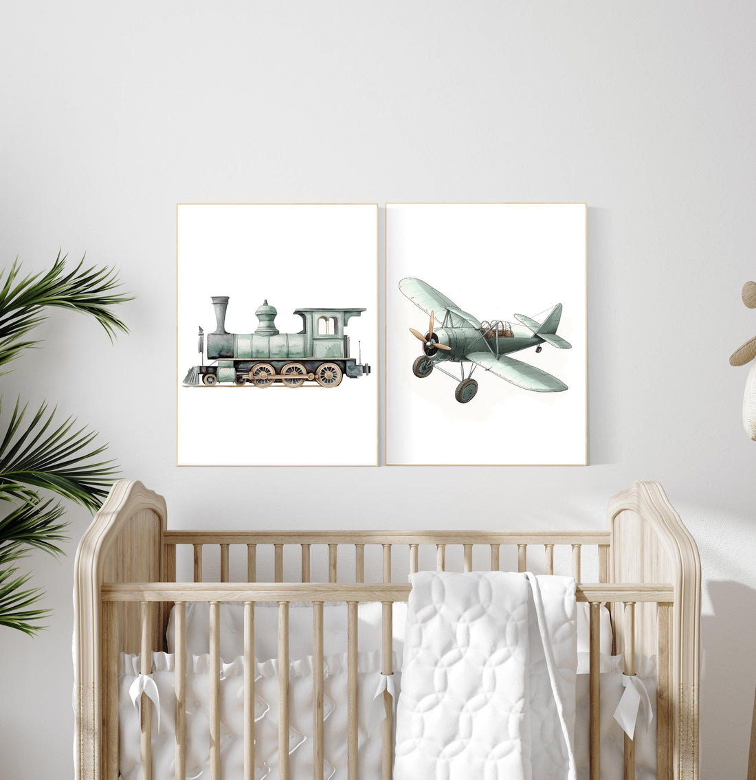 Vehicle art print set, sage green, Boys room, train print, plane print, boys transportation print, boys nursery room decor