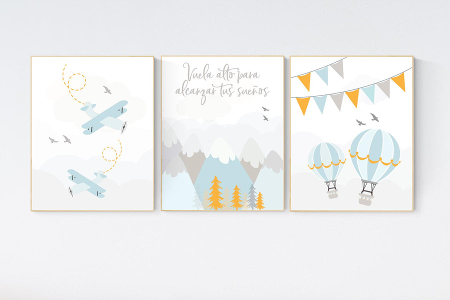 Nursery decor boy adventure, adventure nursery, travel theme nursery, hot air balloon nursery, plane nursery, boys room decor