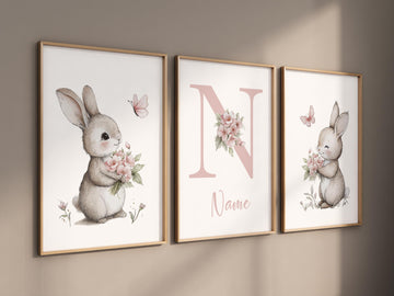 Nursery wall art girl bunny, bunny nursery print, Bunny Floral Watercolor Prints, bunny nursery decor, Wildflower Nursery, bunny nursery
