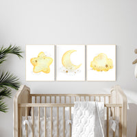 Moon prints for nursery, yellow nursery nursery wall art, gender neutral, moon wall art, Baby wall decor, nursery prints, yellow gold