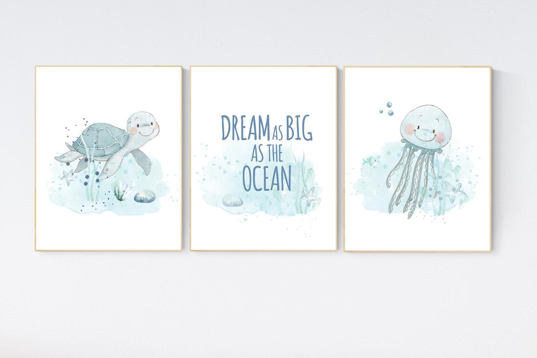 Ocean nursery decor, Nautical nursery print set, under the sea nursery, gender neutral nursery, ocean, nautical, Under the sea wall art