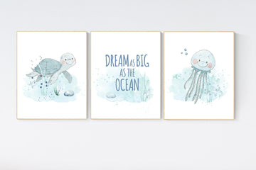 Ocean nursery decor, Nautical nursery print set, under the sea nursery, gender neutral nursery, ocean, nautical, Under the sea wall art