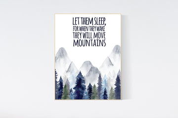 Nursery decor woodland, mountain wall art, tree nursery decor, adventure theme nursery, forest, navy and baby blue, woodland animals
