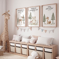 Nursery decor woodland, Woodland Nursery Wall Art, Woodland Print Set, animal prints, Woodland Animal bible verse, christian art verse print