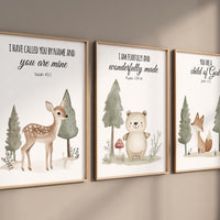 Nursery decor woodland, Woodland Nursery Wall Art, Woodland Print Set, animal prints, Woodland Animal bible verse, christian art verse print