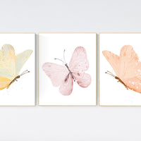 Butterfly nursery decor, pastel nursery decor, girl room decor, girl nursery, butterfly prints, pink nursery, orange nursery, yellow nursery