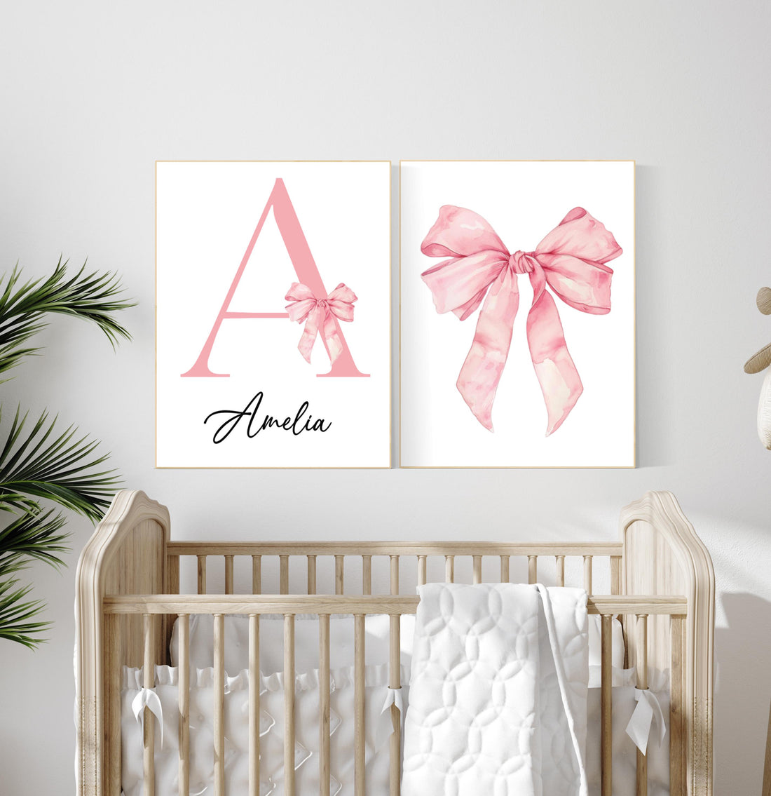 Bow print wall art, Bow nursery print, pink Bow nursery wall art, bow nursery art, bow nursery decor, bow print wall art, name print