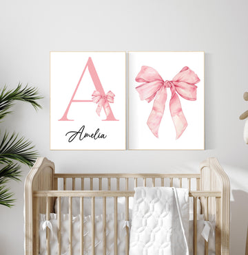 Bow print wall art, Bow nursery print, pink Bow nursery wall art, bow nursery art, bow nursery decor, bow print wall art, name print