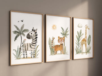 Safari Nursery Wall Prints, Boho Nursery Prints, jungle animals, Sage Green Nursery Art, animal Nursery Decor, animal prints