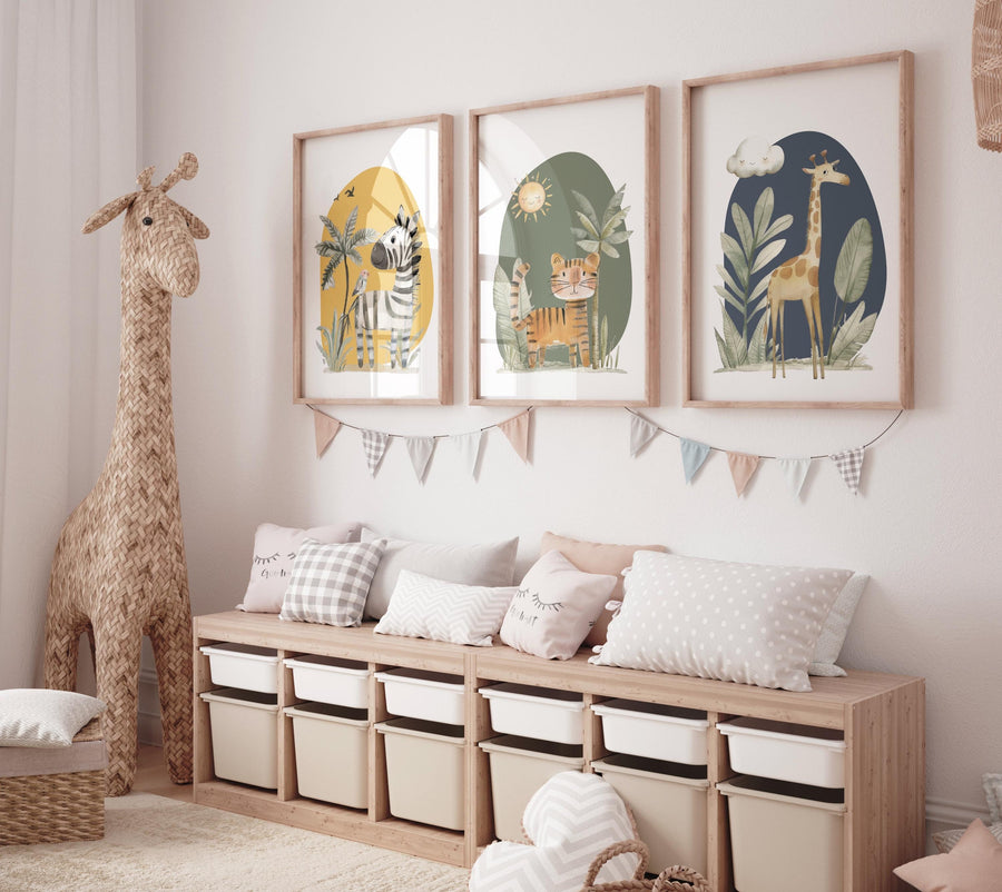 Safari Nursery Wall Prints, Boho Nursery Prints, jungle animals, Sage Green Nursery Art, animal Nursery Decor, animal prints