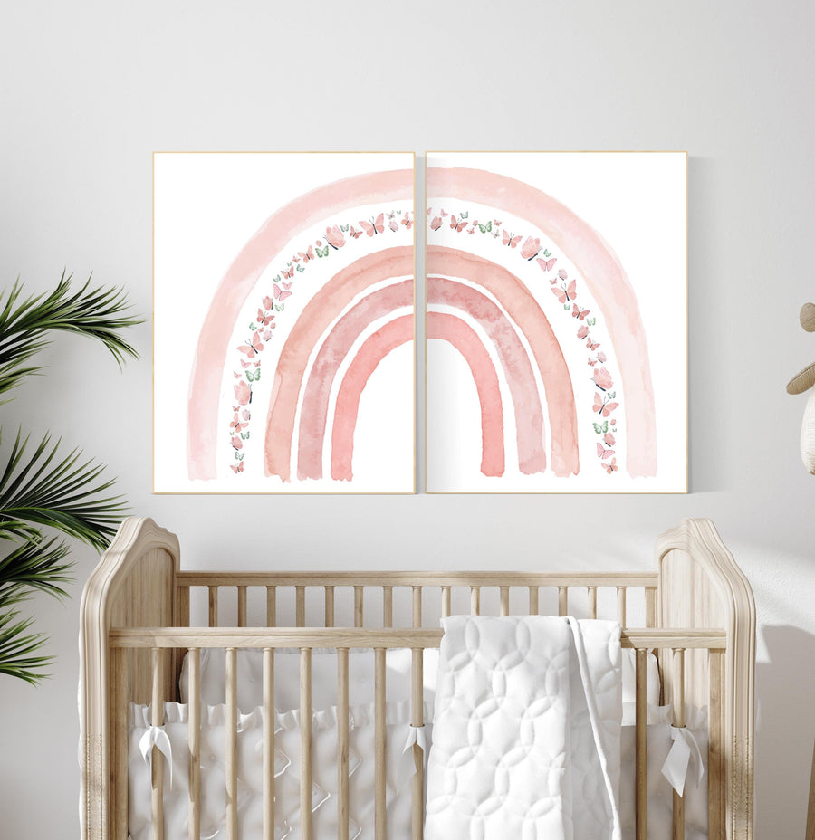 Nursery decor rainbow, Boho Rainbow Set, rainbow nursery, blush nursery, Nursery Decor boho, blush pink, flower nursery, set of 2