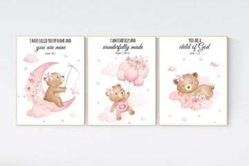 Nursery decor girl wall art, bear nursery print, pink nursery art, bear nursery wall art, teddy bear, nursery wall art, bear print nursery