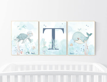 Under the sea wall art, Ocean nursery decor, Nautical nursery print set, under the sea nursery, gender neutral nursery, ocean nursery