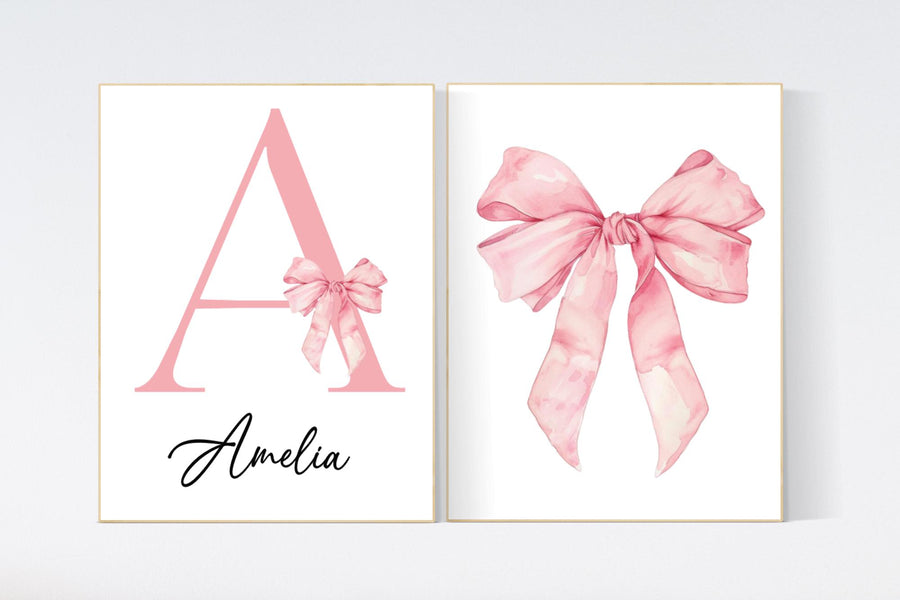 Bow print wall art, Bow nursery print, pink Bow nursery wall art, bow nursery art, bow nursery decor, bow print wall art, name print