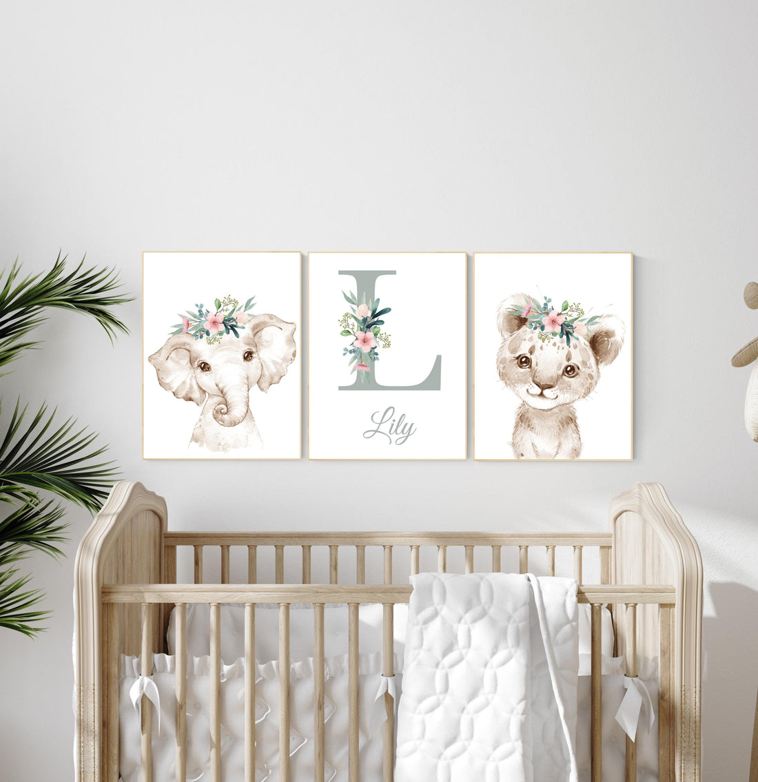 Girl nursery decor, Nursery wall art animals, Safari animals, Floral Nursery Prints, pink nursery, girls nursery decor, elephant nursery