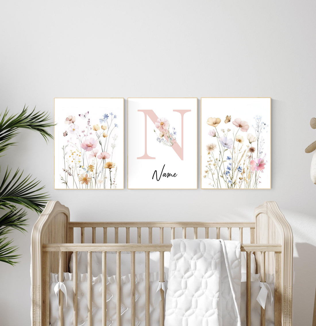 Personalized floral nursery art, wildflower name print, boho nursery,botanical baby room decor, pastel flower nursery print, name wall art