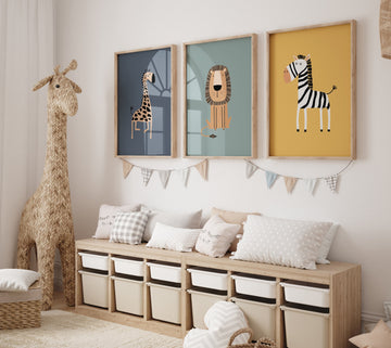 Safari nursery prints, jungle animal wall art, giraffe lion zebra posters, cute safari animal decor, baby room animal illustrations