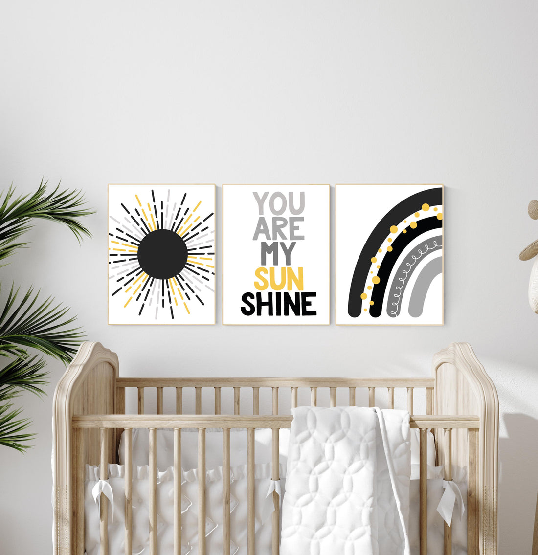 Black and yellow, Boho Nursery, rainbow nursery, gender neutral, moon nursery, Abstract Art, sun nursery, Mid Century Print, black yellow,