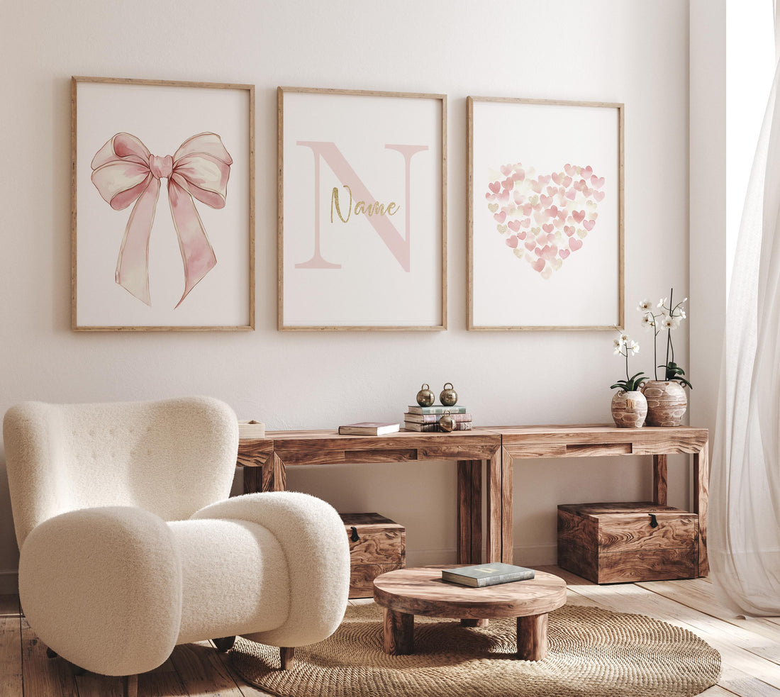 Bow print wall art, Bow nursery print, blush pink and gold, Bow nursery wall art, bow nursery art, bow nursery decor, bow wall art pink