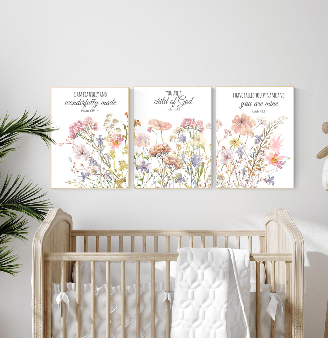 Boho Nursery wall art, Wildflower Nursery Decor, Floral Nursery, Girl Nursery Decor, blush and lilac, bible verse, christian wall art