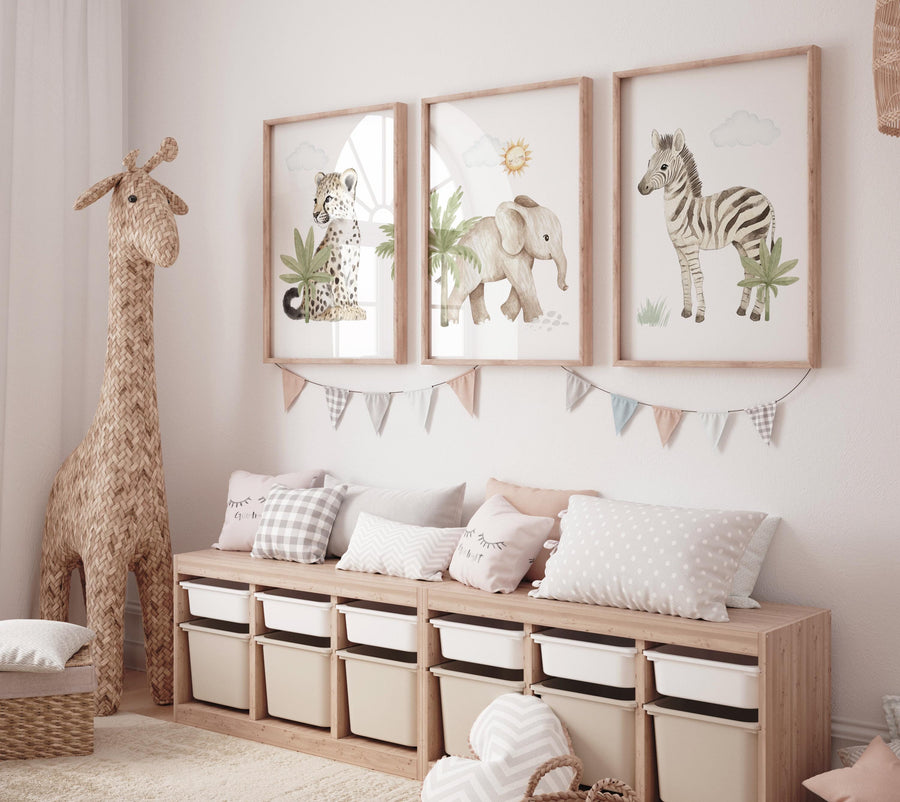 Safari Animal Nursery Wall Art Set – Elephant, Zebra, Cheetah Jungle Prints – Gender Neutral Baby Room Decor, Safari Baby Wall Art
