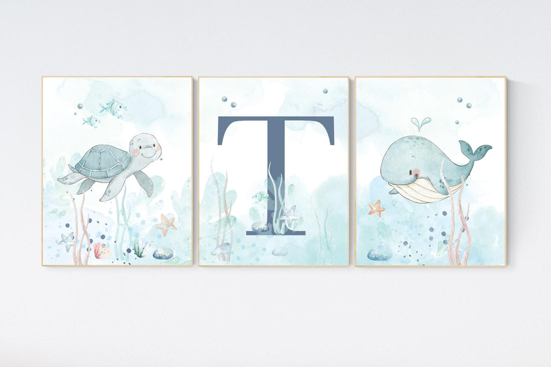 Under the sea wall art, Ocean nursery decor, Nautical nursery print set, under the sea nursery, gender neutral nursery, ocean nursery
