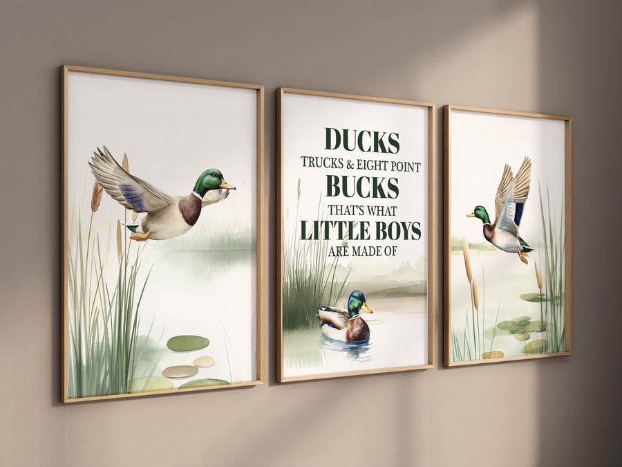 Ducks Trucks Bucks Nursery Wall Art, Little Boys Quote Print, Mallard Duck Decor, Hunting Theme Baby Boy Room, Rustic Nursery Prints