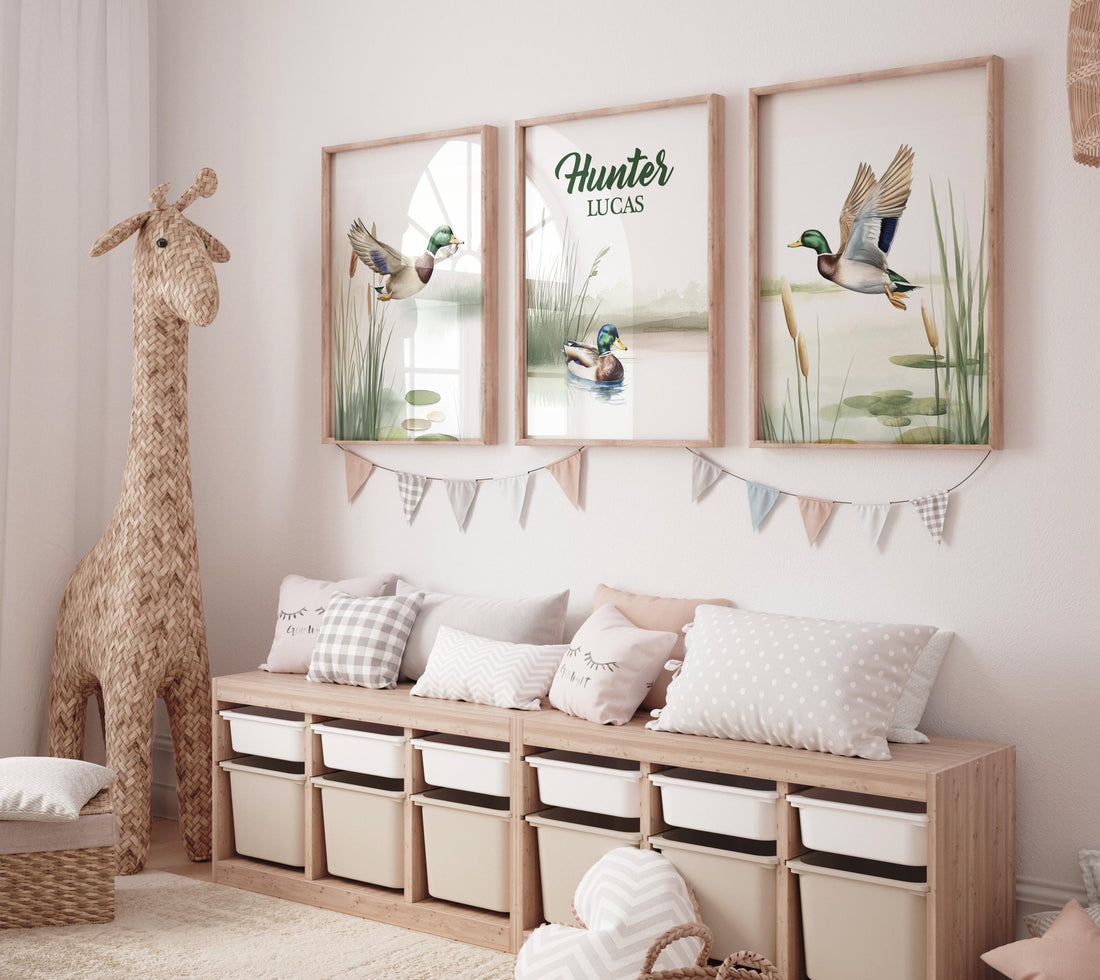 Personalized Duck Nursery Wall Art, Baby Boy Name Print, Mallard Ducks Rustic Decor, Hunting Theme Room, Country Baby Shower Gift