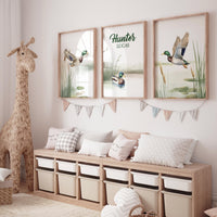 Personalized Duck Nursery Wall Art, Baby Boy Name Print, Mallard Ducks Rustic Decor, Hunting Theme Room, Country Baby Shower Gift