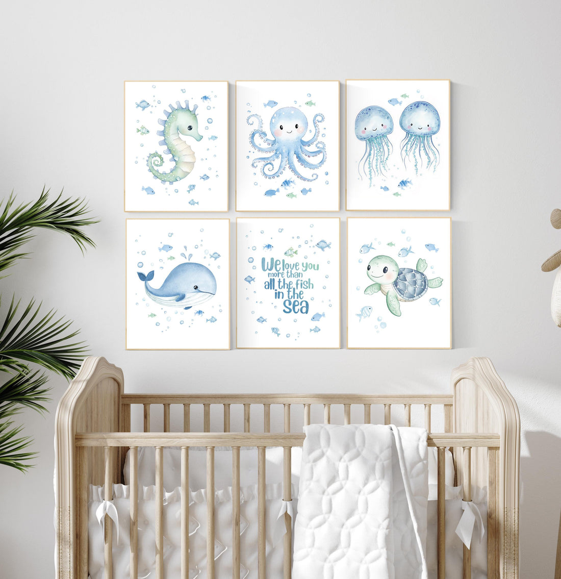 Under the Sea Nursery Wall Art Set, Ocean Animal Prints, Sea Turtle, Whale, Octopus, Jellyfish, Baby Boy Room Decor, Ocean Quote Print