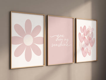 Flower nursery, flower prints for girls room, you are my sunshine, blush nursery, Girl bedroom art, heart print, girls room decor, baby girl