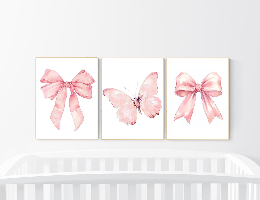 Bow print wall art, Bow nursery print, pink Bow nursery wall art, bow nursery art, bow nursery decor, bow print wall art, butterfly print