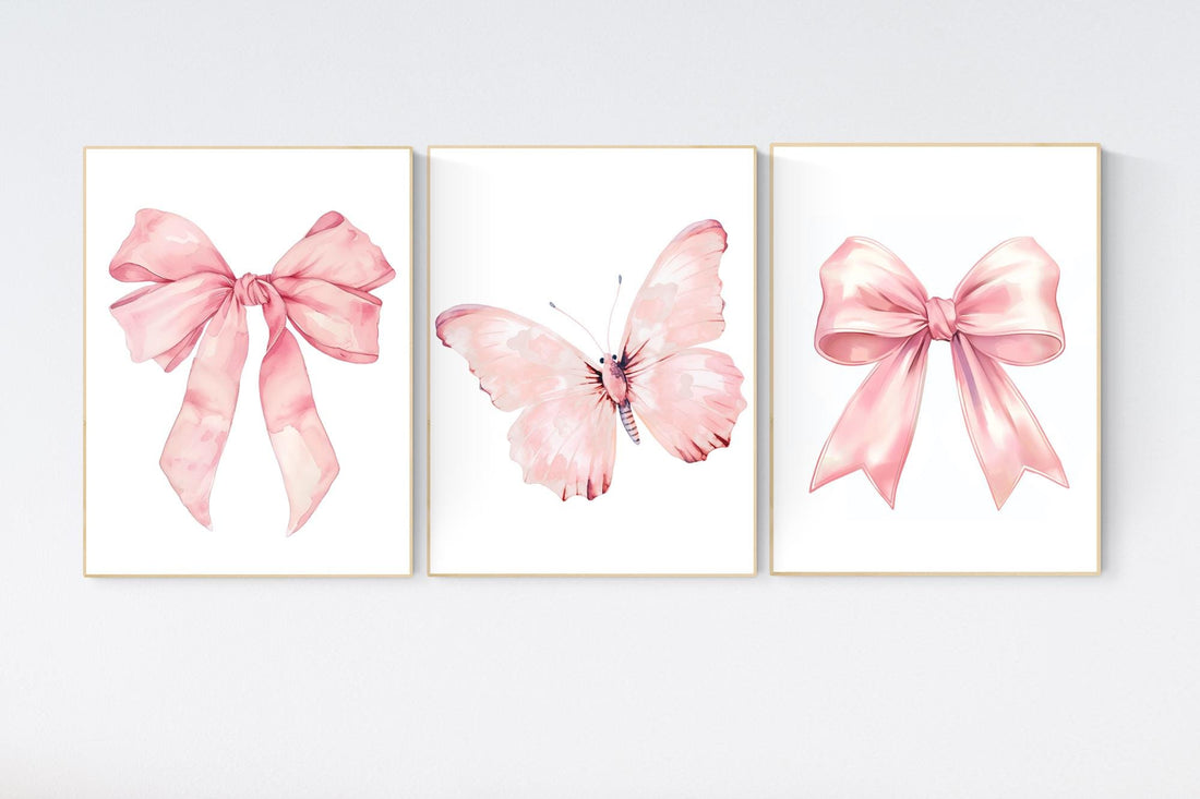Bow print wall art, Bow nursery print, pink Bow nursery wall art, bow nursery art, bow nursery decor, bow print wall art, butterfly print