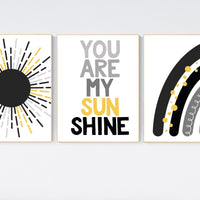Black and yellow, Boho Nursery, rainbow nursery, gender neutral, moon nursery, Abstract Art, sun nursery, Mid Century Print, black yellow,