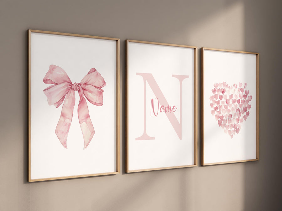 Bow print wall art, Bow nursery print, pink Bow nursery wall art, bow nursery art, bow nursery decor, bow print wall art, name print