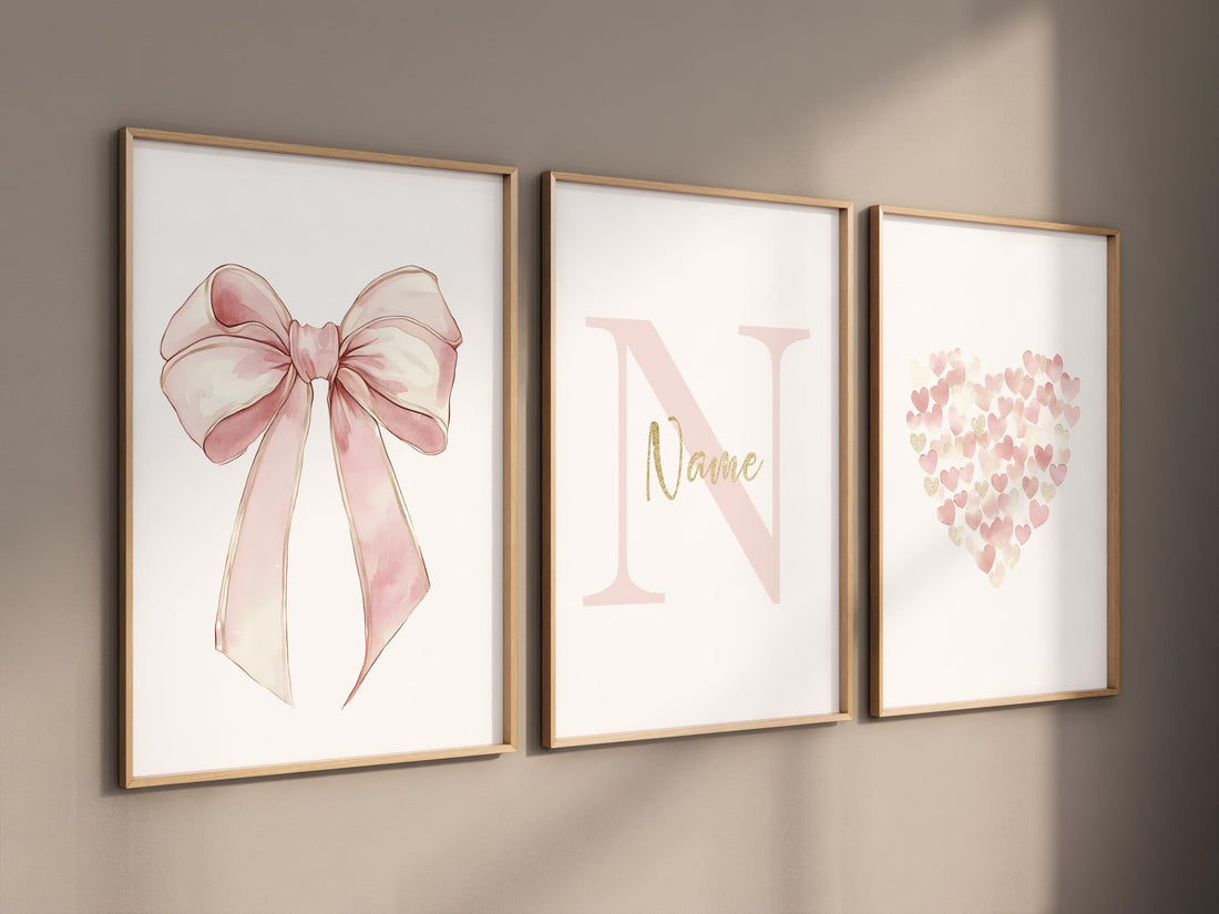 Bow print wall art, Bow nursery print, blush pink and gold, Bow nursery wall art, bow nursery art, bow nursery decor, bow wall art pink