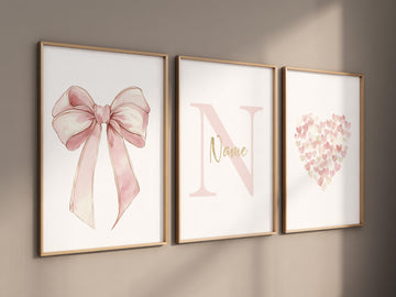 Bow print wall art, Bow nursery print, blush pink and gold, Bow nursery wall art, bow nursery art, bow nursery decor, bow wall art pink