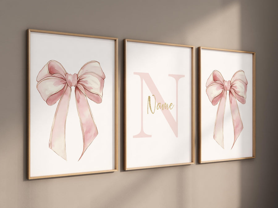 Bow print wall art, Bow nursery print, blush pink and gold, Bow nursery wall art, bow nursery art, bow nursery decor, bow wall art pink