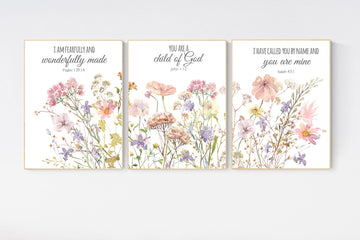 Boho Nursery wall art, Wildflower Nursery Decor, Floral Nursery, Girl Nursery Decor, blush and lilac, bible verse, christian wall art